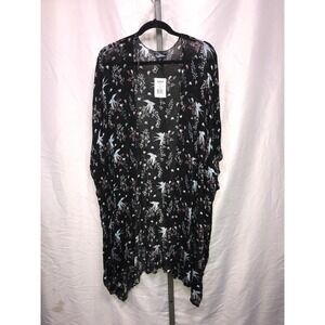 Freshman 1996 Black Bird Floral Print Kimono Cardigan Women's M/L